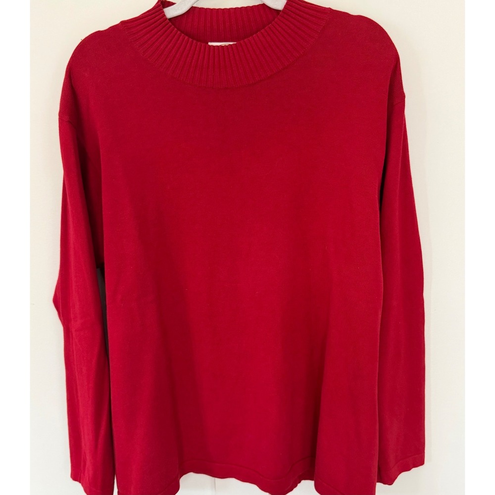 Vintage Talbots Woman Sweater Red Mock Neck 100% Cotton Long Line 2X